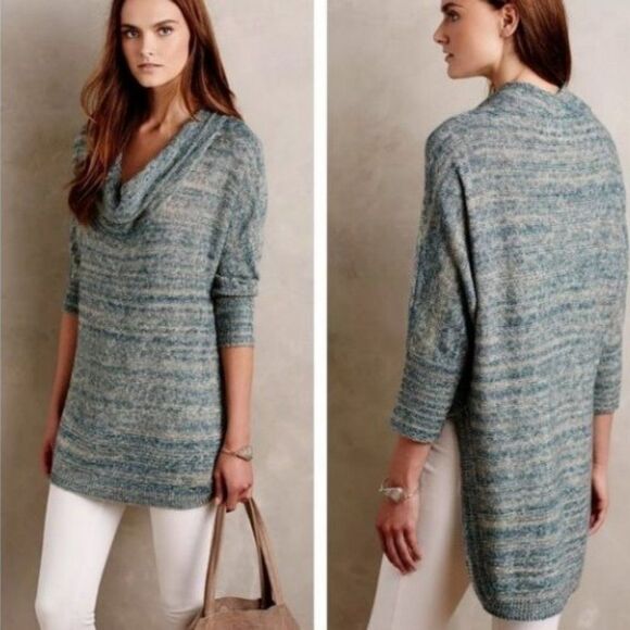 COPY - Anthropologie Field Flower Blue Cowl Neck Tunic Medium - Picture 1 of 10